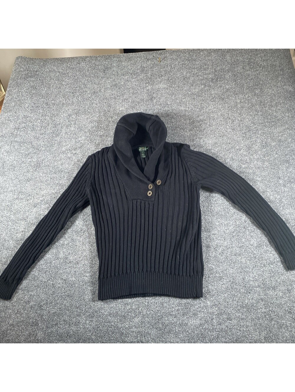 Lauren Ralph Lauren Jeans Co Sweater Womens L Black Ribbed Gold Button Preppy Ag